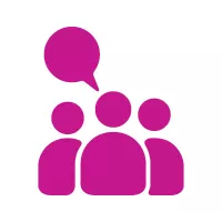 purple icon of people in a group talking