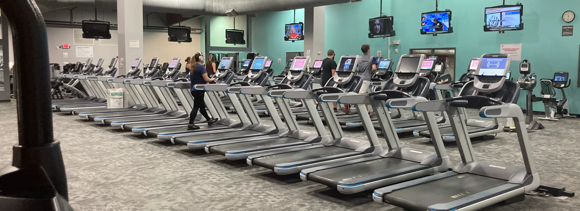 A row of several treadmills