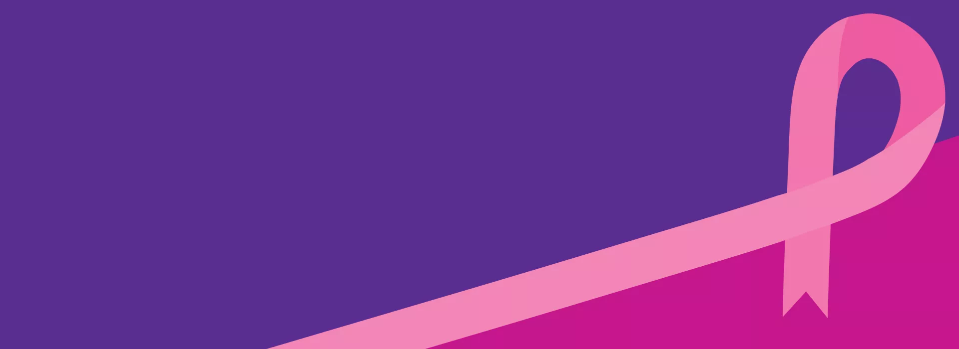 A pink ribbon on a multi-shade purple background