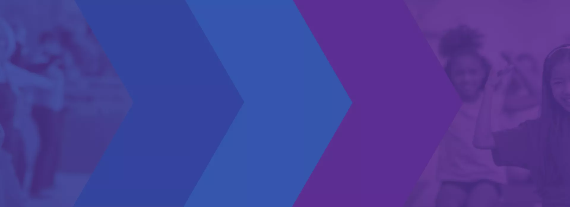blue and purple rectangle with woman working out and children playing