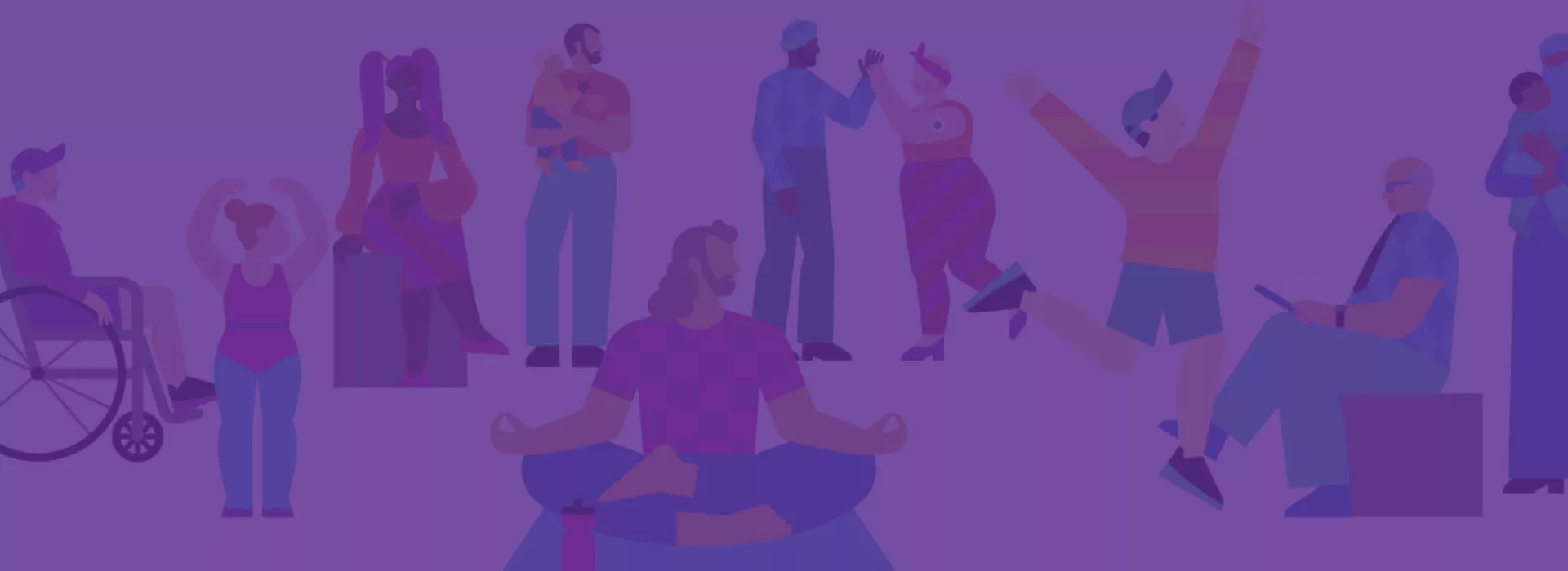 Collage of diverse group of people within purple rectangle